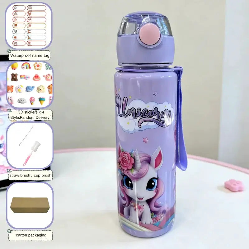 700ml Cute Cartoon Space Cup With Ring BPA Free High Temperature Resistant Portable Outdoor Water Bottle For Kids