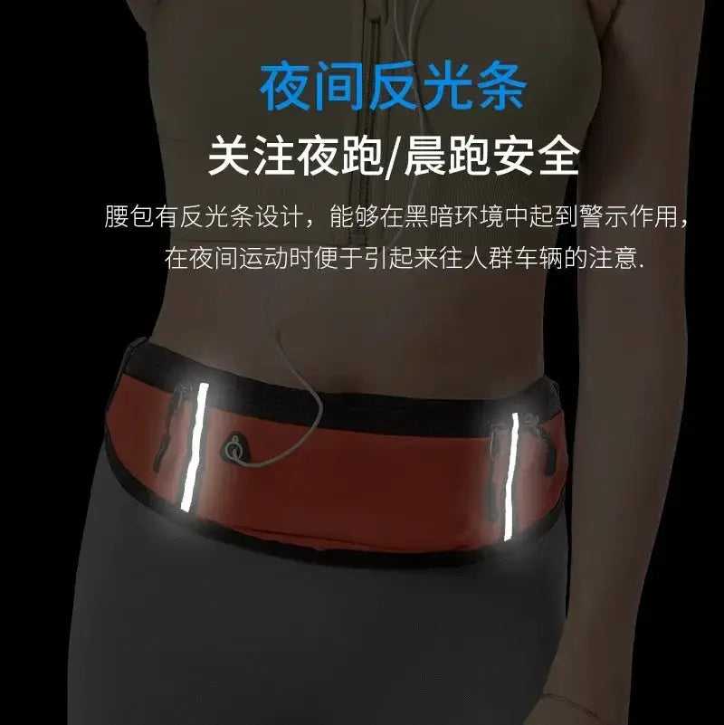 Simples Market waist pack; red waterproof sport belt with reflective strips for night runs; unisex phone bag