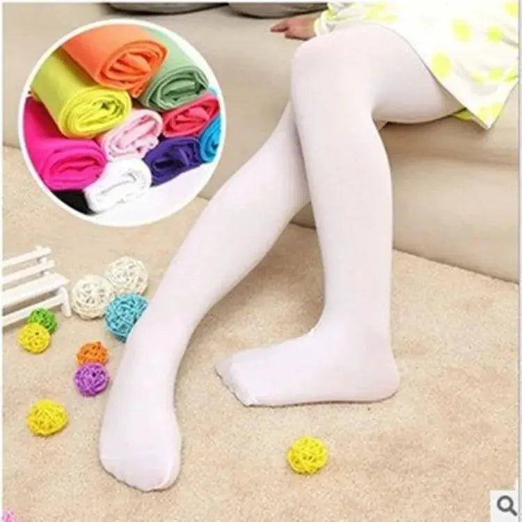 Candy Color Kids Pantyhose For Girls Ballet Dance Tights Velvet Solid White Stockings