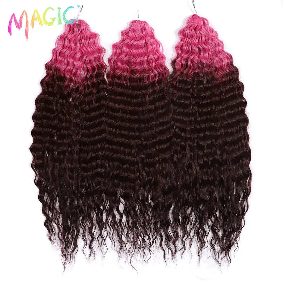 Magic Ariel Curl water-wave crochet hair extensions, pink ombre to black, 22in, 3-pack by Simples Market