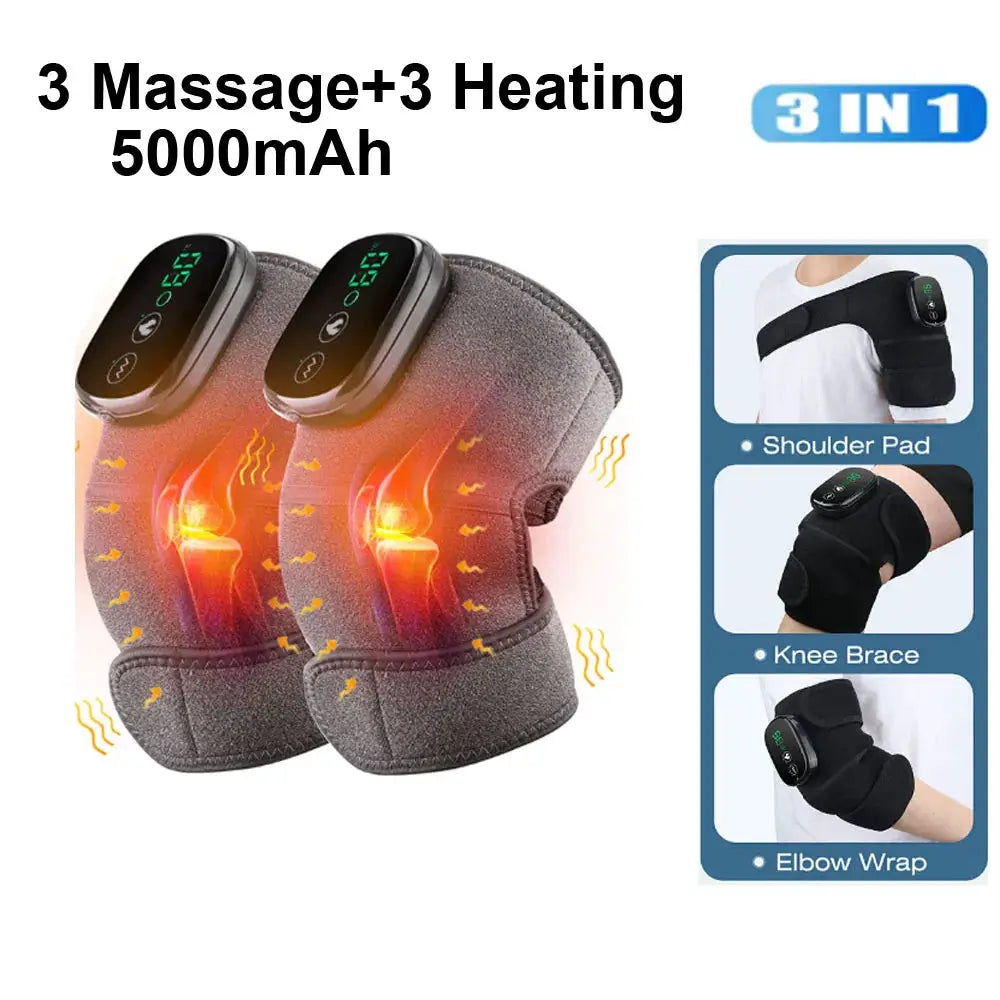 Knee massager set by Simples Market with dual heated pads, gray fabric, 3-in-1 design (2 units)