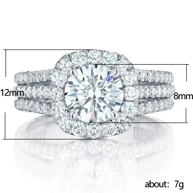 Engagement ring from Huitan with large central cubic zirconia halo and pave double band in silver-tone brass