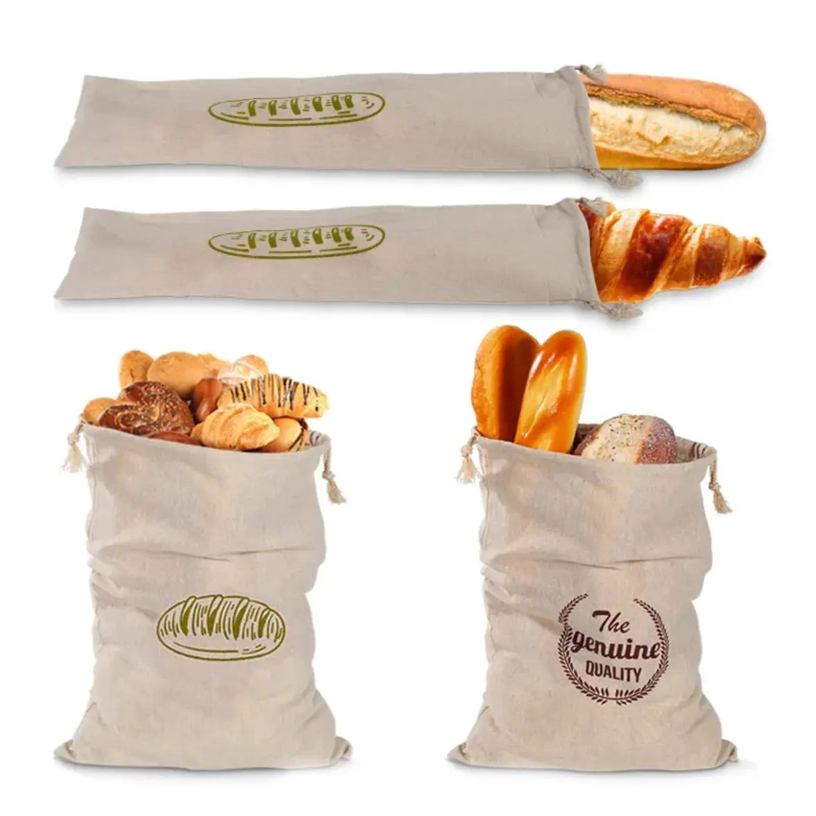 Linen Bread Bags Reusable Drawstring Bag For Loaf Baguette Storage