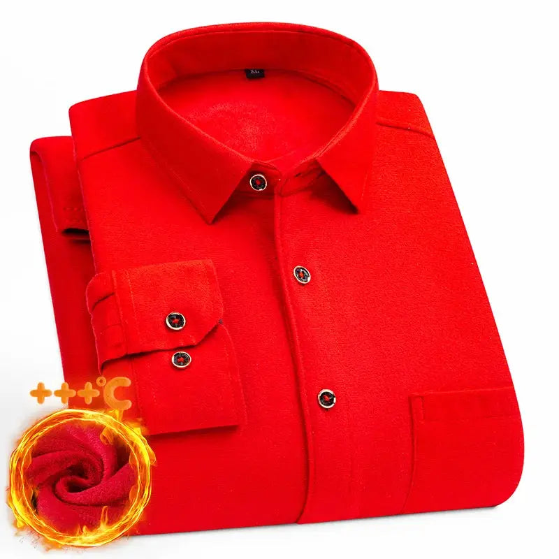 Men's thick fleece long-sleeve shirt, Simples Market red, double-sided warm fleece top, 7XL/8XL plus size.