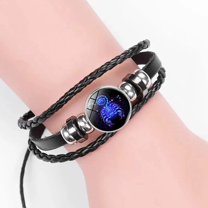 12 Constellation Zodiac Sign Luminous Charm Leather Wrap Bracelet Multilayer Vintage Unisex Bangle