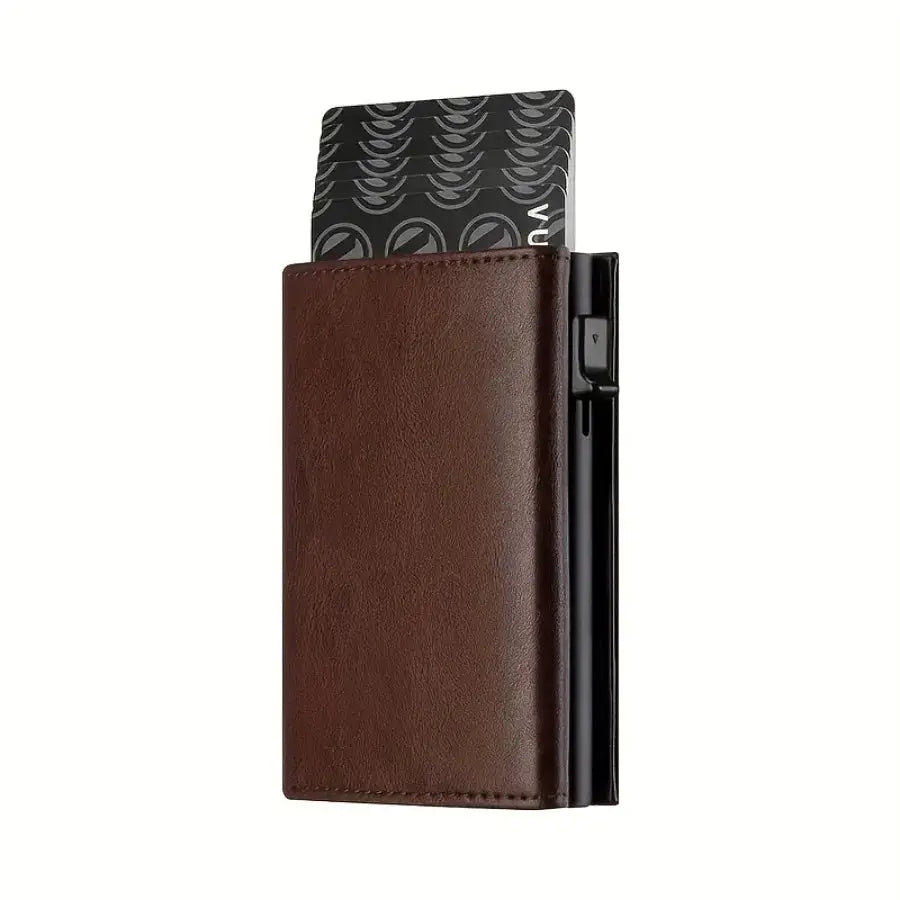 Unisex Minimalist Zipper Wallet With Coin Purse And Automatic Pop Up Metal Card Holder RFID Blocking