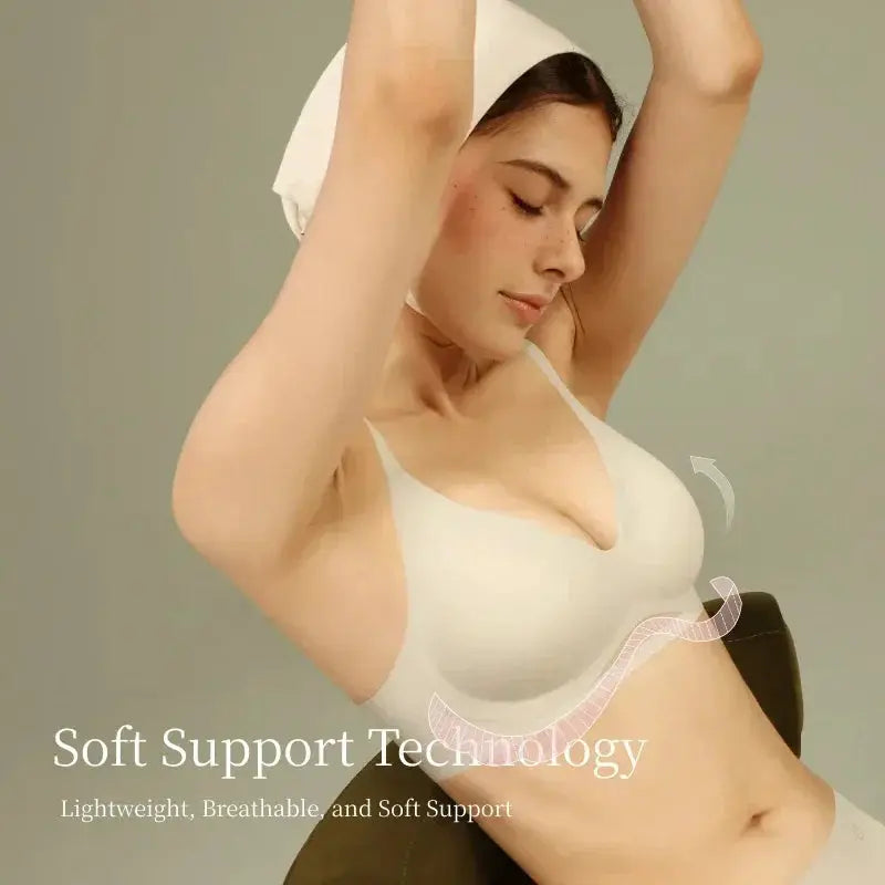 SUJIIN seamless wireless push-up bra for women, white, breathable and comfortable
