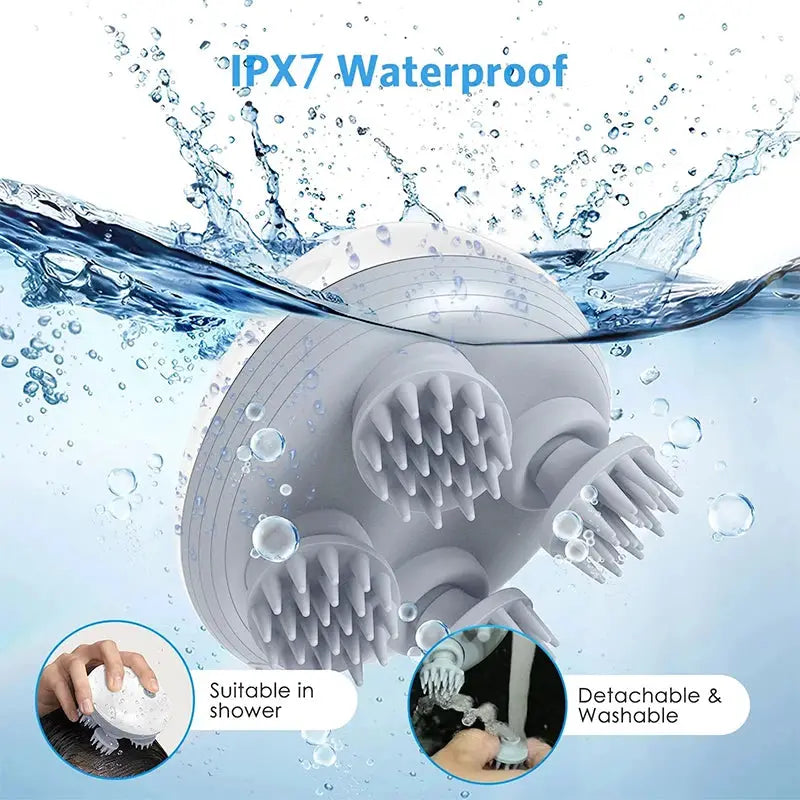 Simples Market deep scalp massager with detachable, washable heads; white, IPX7 waterproof and portable