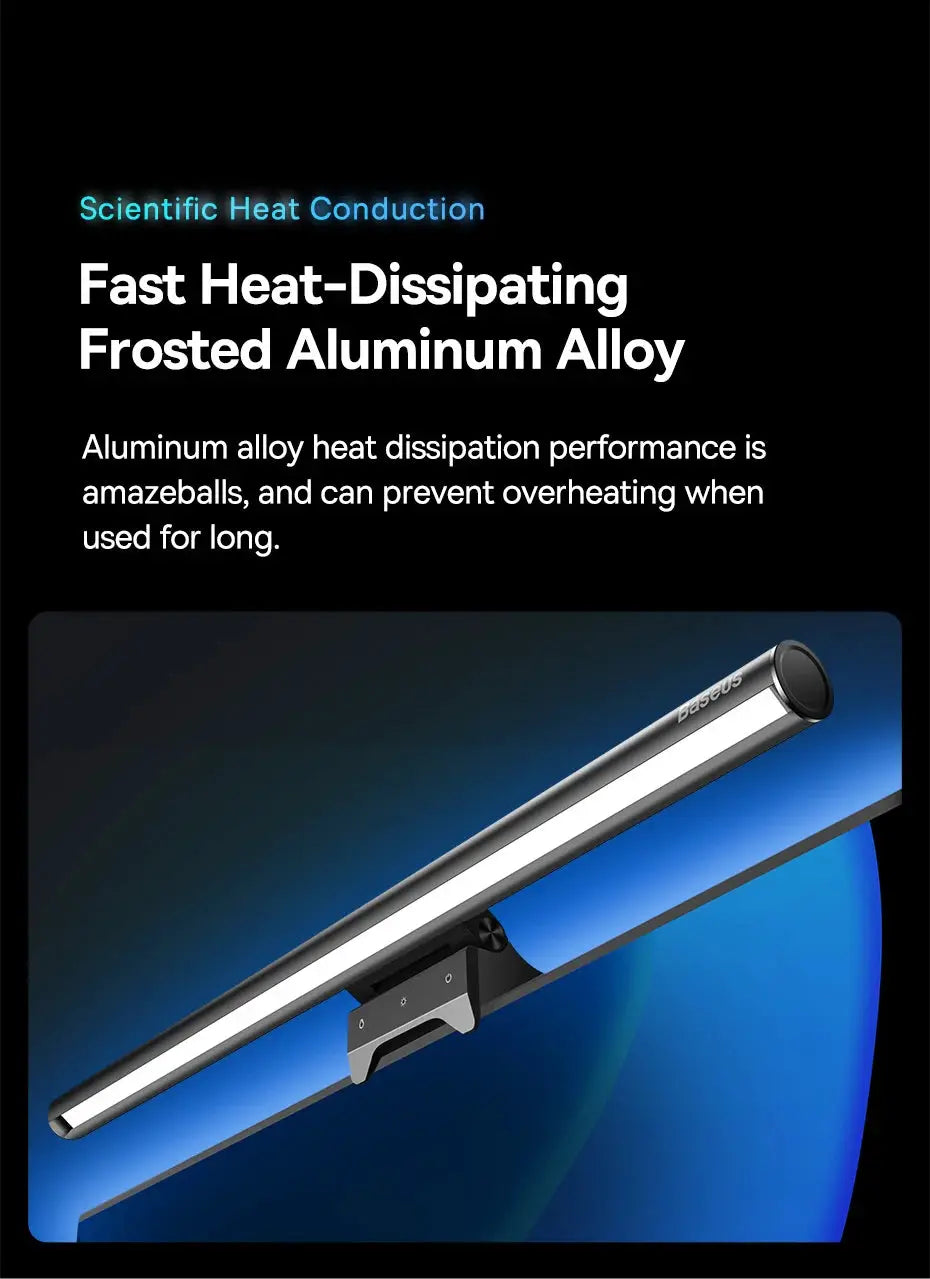 Baseus screen light desk lamp mounted on LCD monitor, frosted aluminum alloy body, USB powered