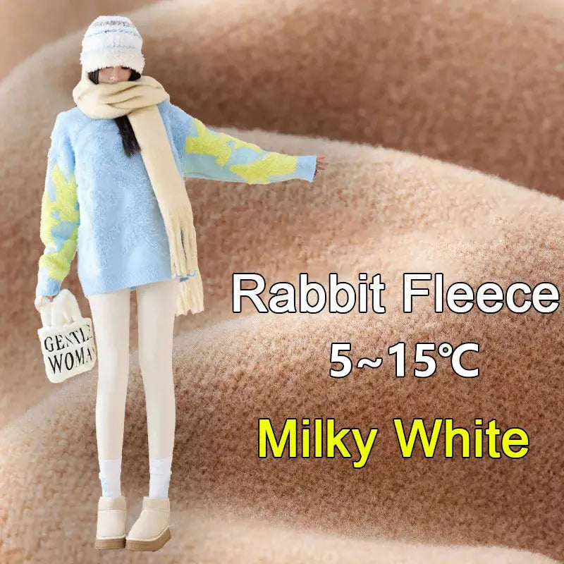 BIVIGAOS rabbit fleece leggings, milky white, high-waist, seamless slim-fit, warm velvet texture