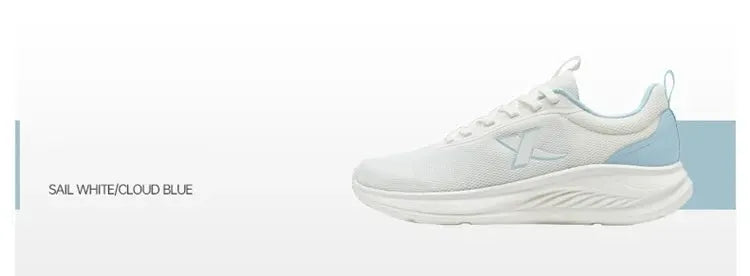 Xtep men's running shoes with breathable white mesh and cloud blue accents