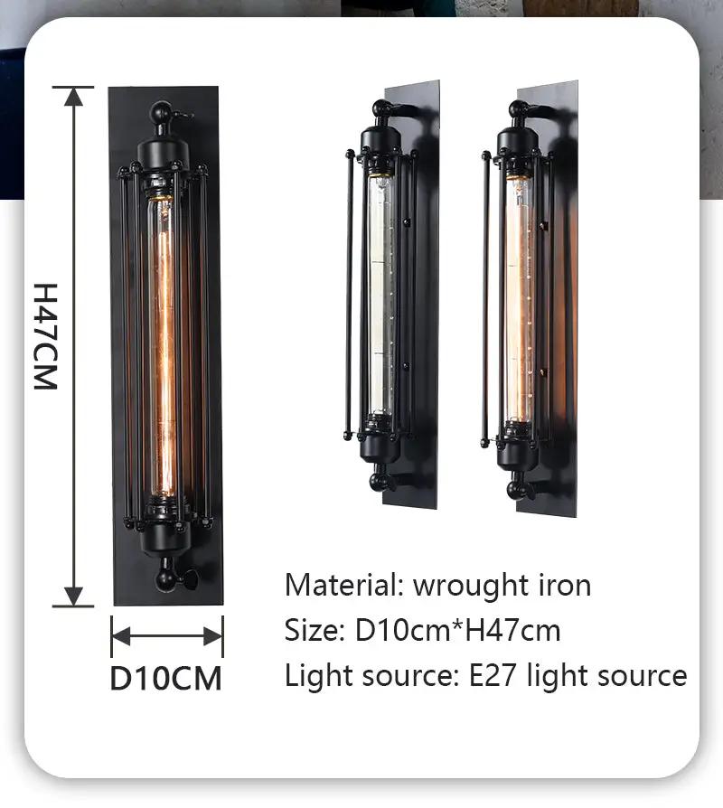 Set of 3 retro industrial iron wall lights, black finish, D10cm x H47cm