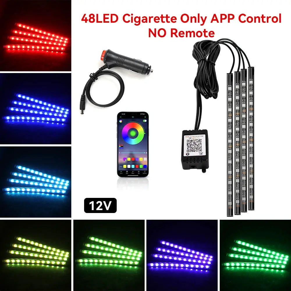 Neon 36 48 72 LED Car Interior Ambient Foot Light Kit RGB With Remote App And Music Sync Control