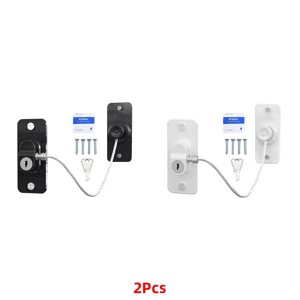 Simples Market child safety window locks, 2-piece set in black and white with cable latches, screws and keys