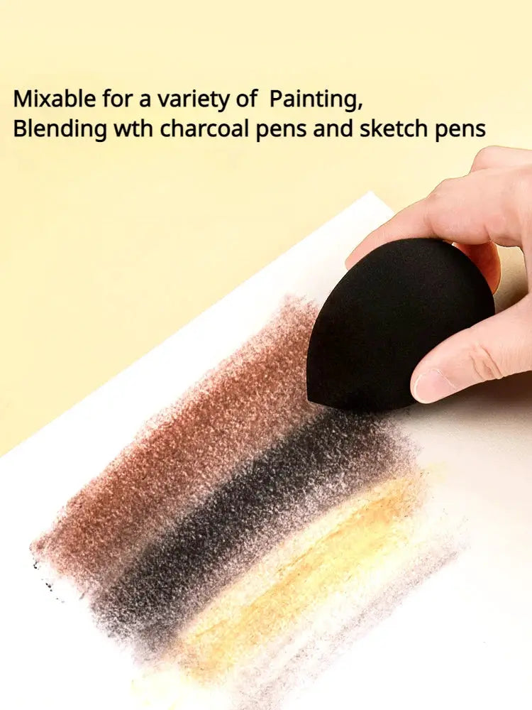 Professional pastel, graphite and charcoal powders; swatches in brown, black and yellow with blending sponge
