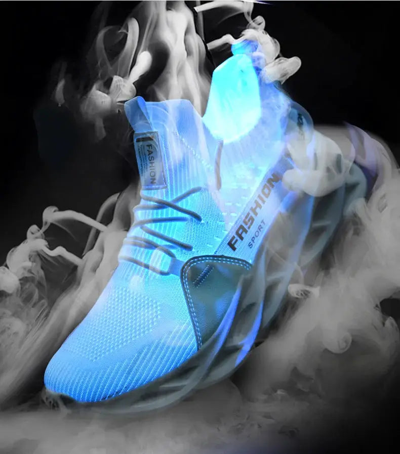 Sneakers blue mesh breathable unisex athletic shoes with thick sole