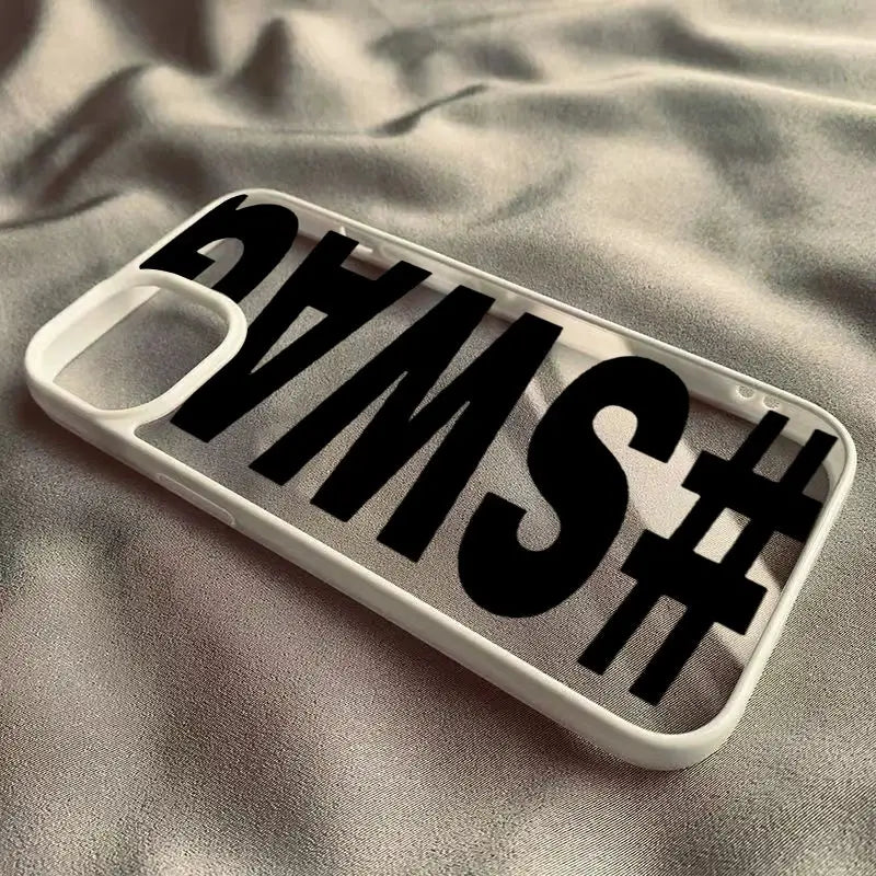 SWAG Bold Letter phone case for iPhone, white border with large black lettering, shockproof