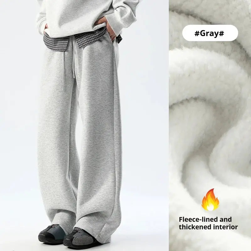 DUKEEN Men 400g heavyweight gray fleece-lined sweatpants with wide-fit straight leg by Simples Market