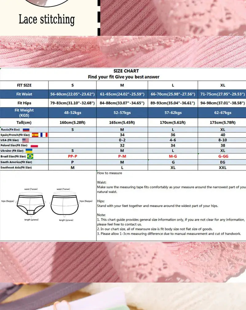 FINETOO 5-piece cotton G-string underwear set in pink lace with adjustable waist, Simples Market