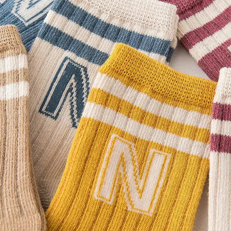 Three Pack Baby Letter Socks Knit Cotton Knee High Socks For Infants Toddlers Cute Stripe Pattern