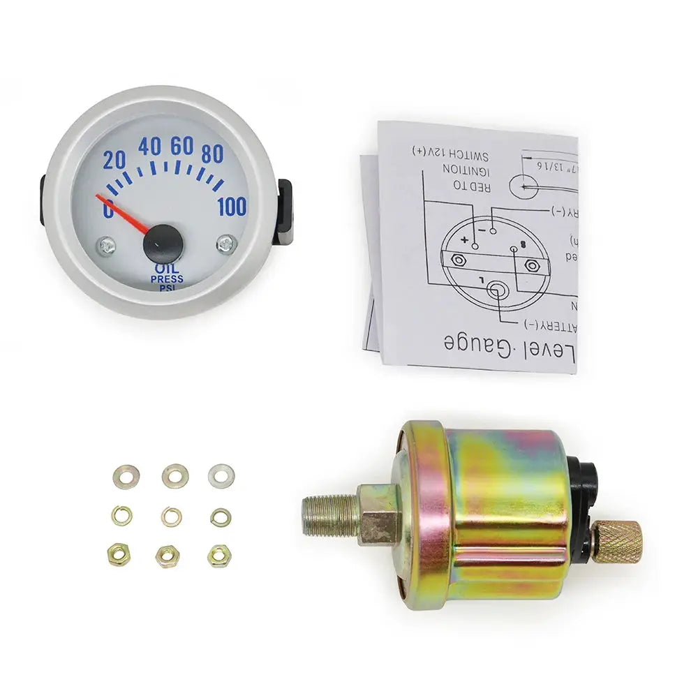 Simples Market Dragon Gauge 2in/52mm LED car gauge kit with mounting hardware and instruction sheet.