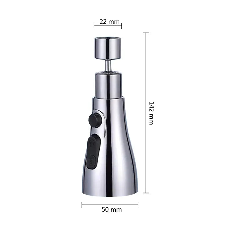 3-in-1 chrome kitchen faucet extender with 360° rotation, pull-out design and multi-mode flushing