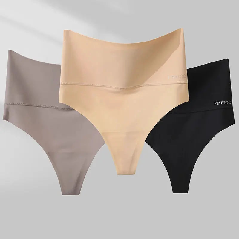 Simples Market seamless high-waist thong 3-pack in beige, taupe and black; breathable underwear S-XL