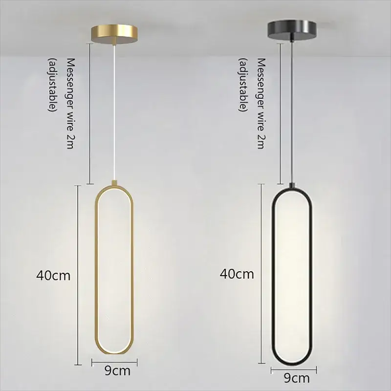 Modern minimalist LED pendant light Simples Market; gold or black frames, two hanging lamps for bedroom or living room