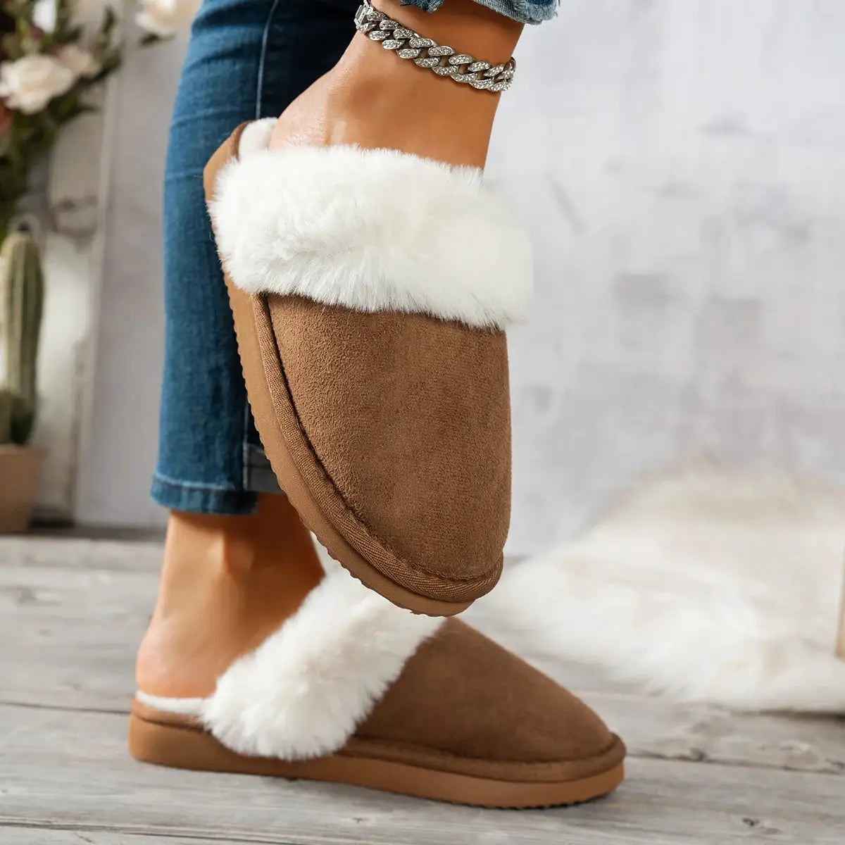 CozyNest Womens Winter Slippers Non Slip Plush Low Heel Slip On Thickened Lining For Warmth And Comfort