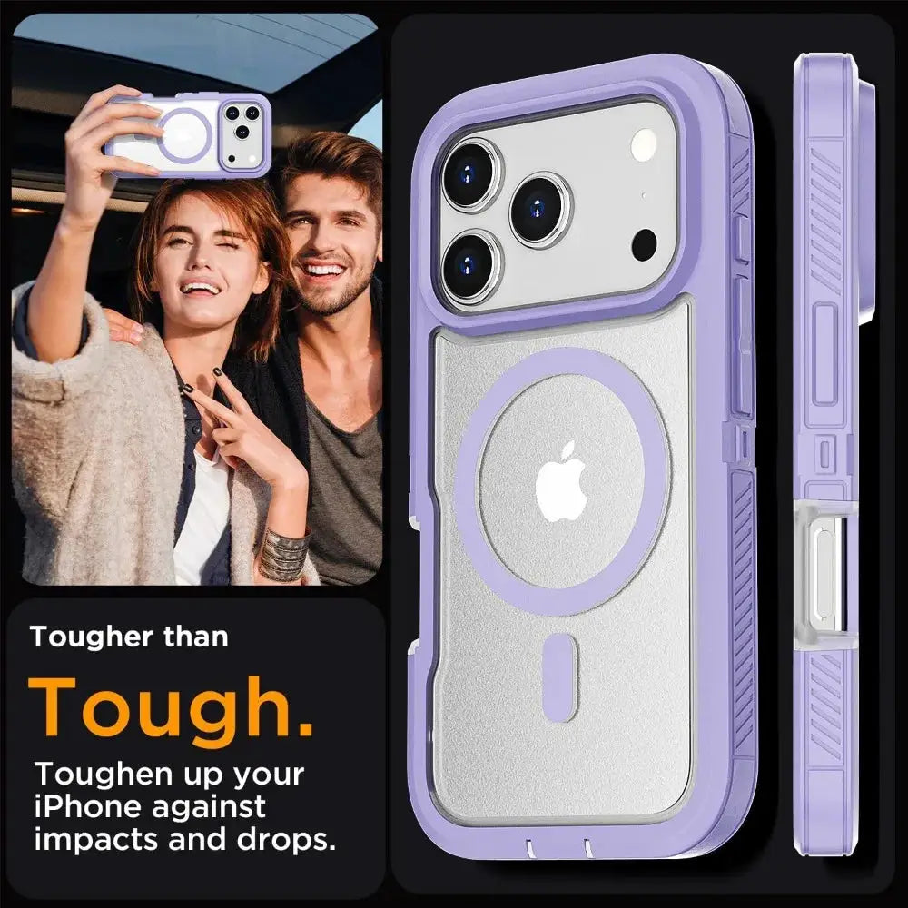Simples Market Matte Clear Magnetic iPhone Case with lavender bumper, anti-slip grip, MagSafe.
