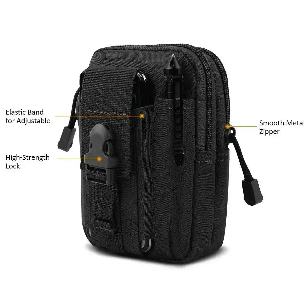 Leg waist pack by Simples Market, black tactical belt bag with multiple pockets and quick-release buckle.