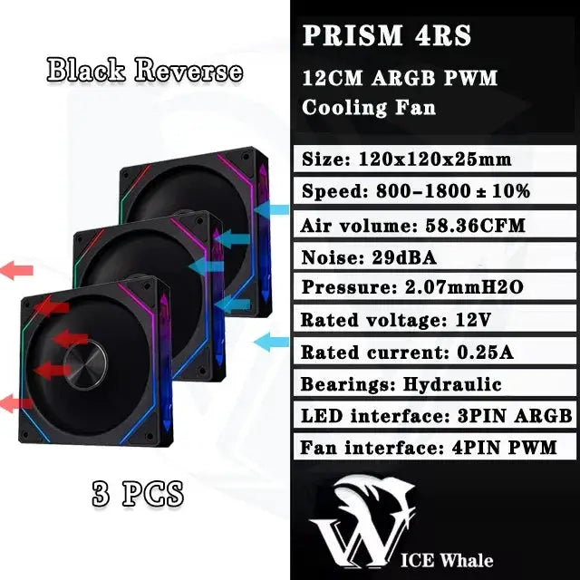 Simples Market Prism 4RS 120mm ARGB PC case fans (3 pcs) with black frames and Infinity Mirror RGB lighting PWM 4PIN
