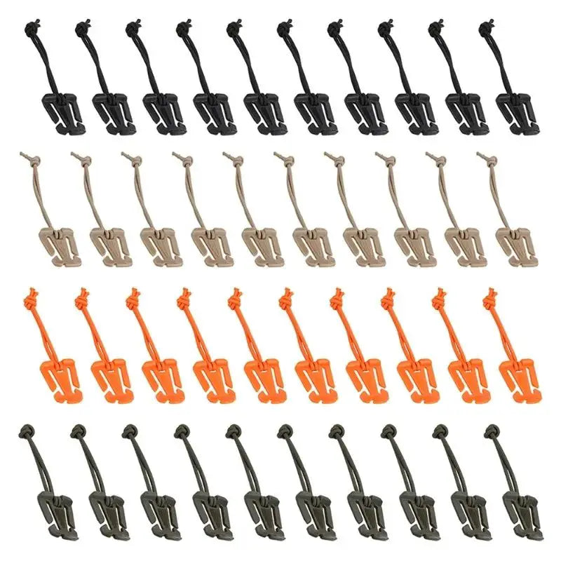 Tactical Backpack Buckle Carabiner Set in various colors including black, tan, orange for secure gear organization.