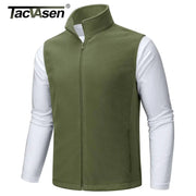 TACVASEN olive green fleece vest jacket for men, sleeveless with stand collar and full-zip