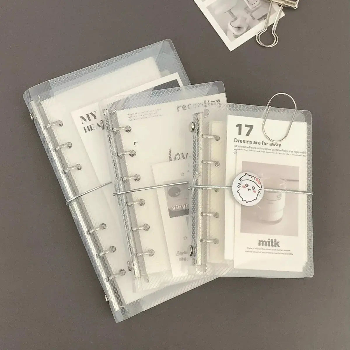 Three-fold PP notebook cover set from Simples Market; clear mini loose-leaf organizers, 3 pcs