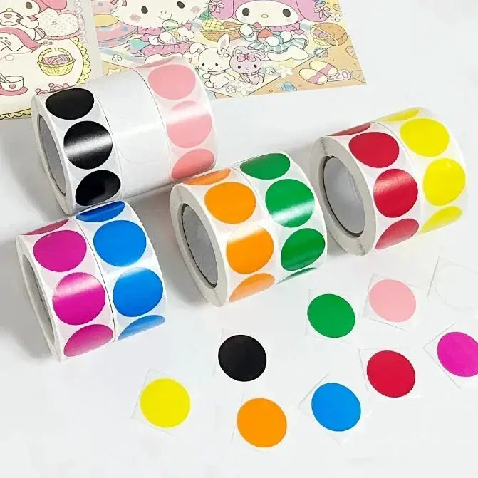 1000 Color Dot Label Stickers Coated Paper Round Sticker Rolls for Color Coding Kawaii Stationery Aesthetic