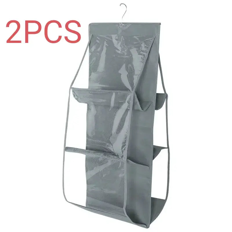 6 Pocket Hanging Handbag Organizer Gray Waterproof Storage Bag For Wardrobe Closet With Door Or Wall Mount