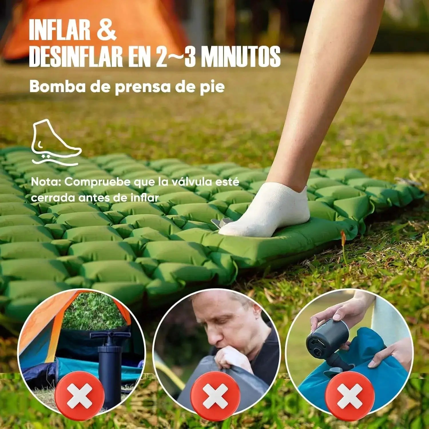 Simples Market outdoor camping double inflatable mattress, extra-wide, green sleeping pad for travel