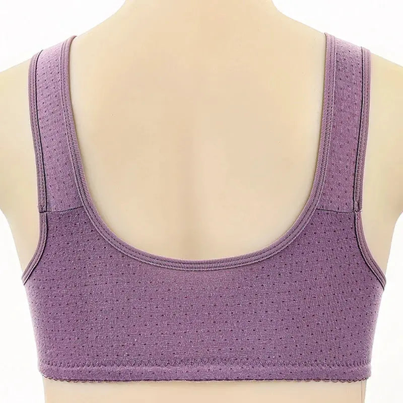FallSweet purple seamless wireless bralette with dotted mesh fabric, back view