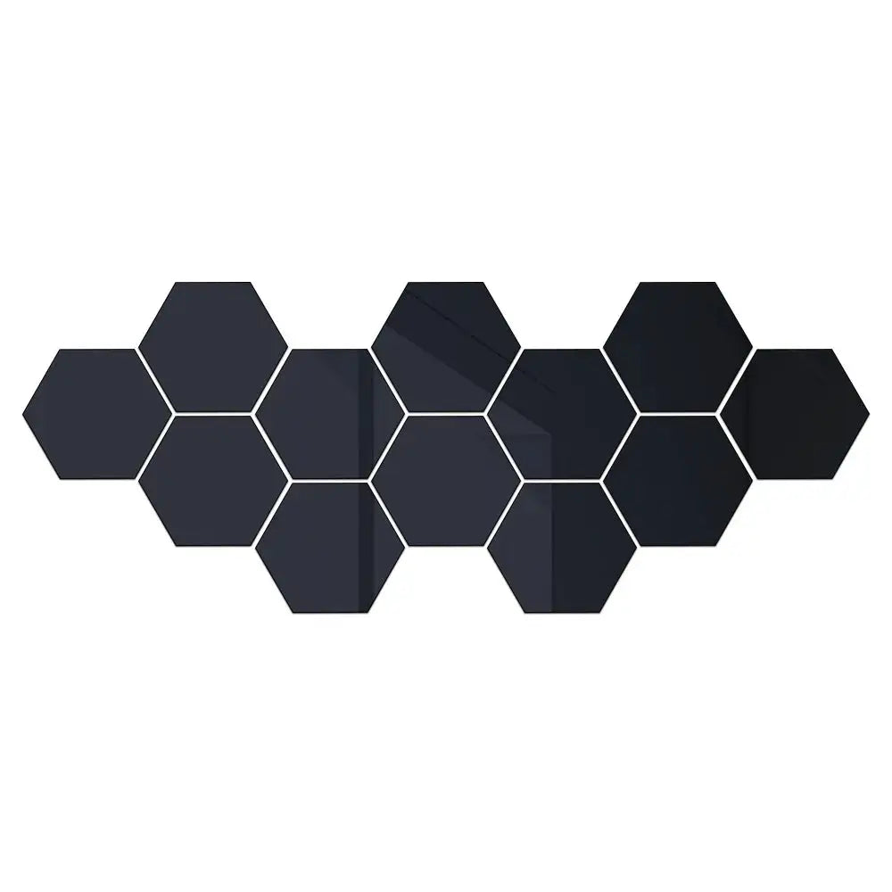 Simples Market 12pcs hexagon mirror wall stickers, dark reflective self-adhesive decor tiles, 126mm each