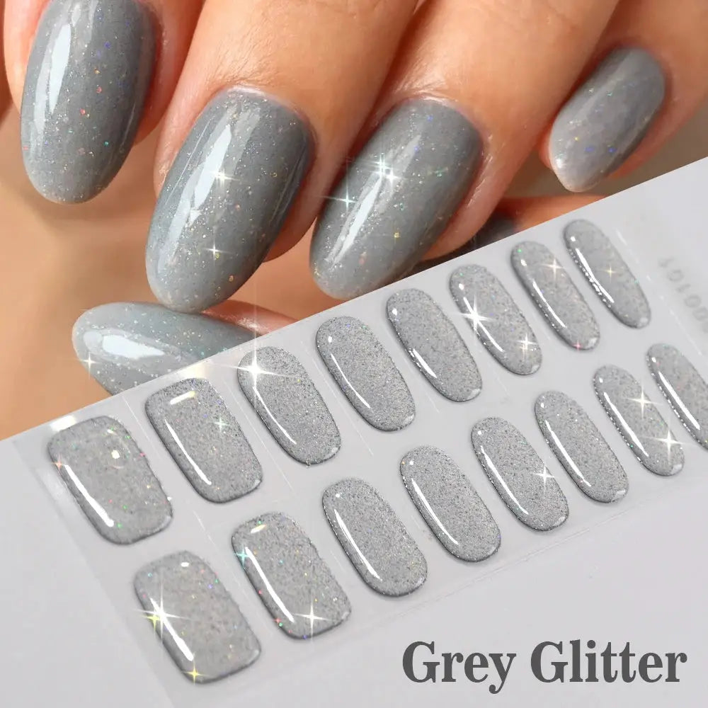 Simples Market 16Tips grey glitter nail stickers sheet with full-cover UV gel wraps