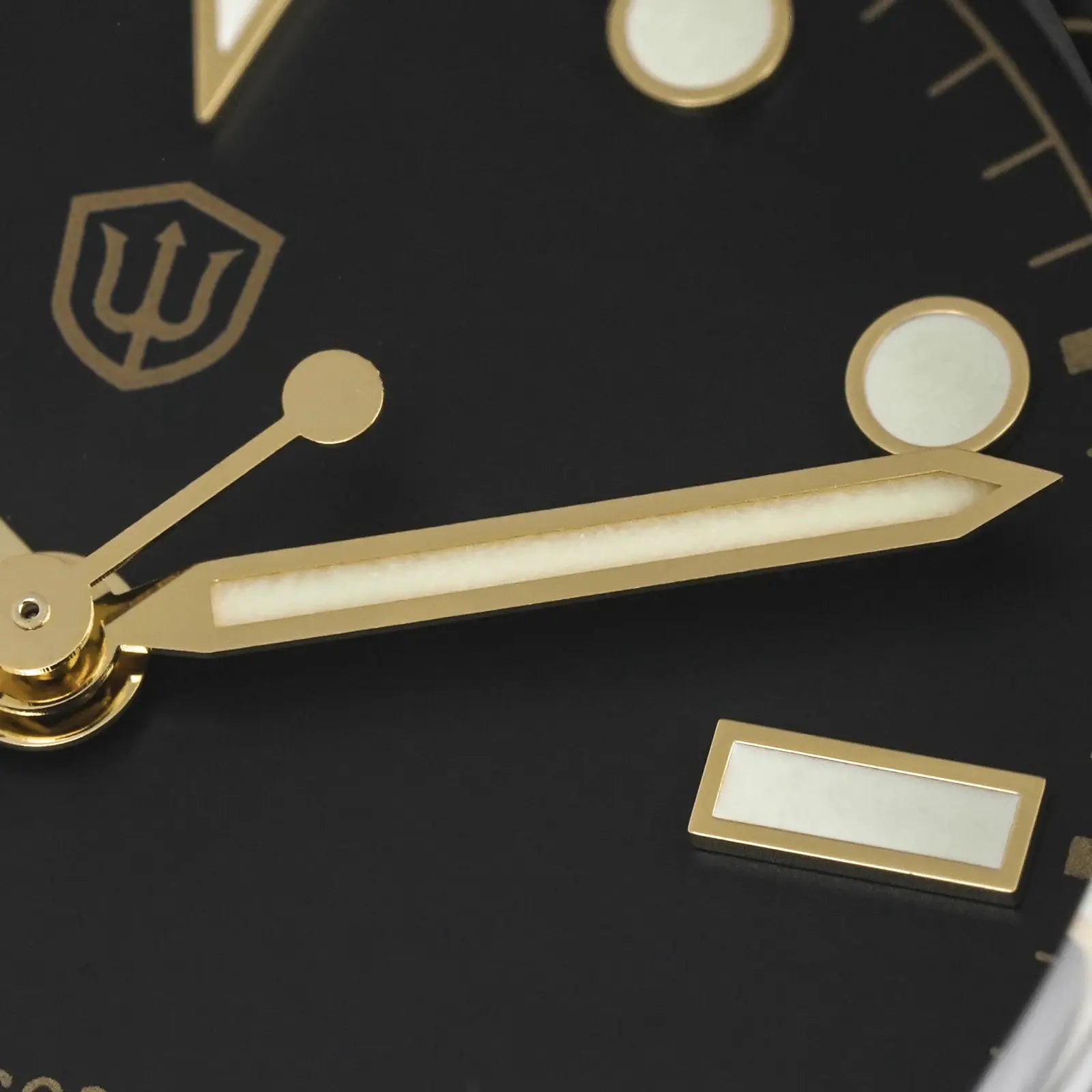 Watchdives WD7922 BB54 watch with black dial, gold-tone hands, and luminous markers; shield logo visible
