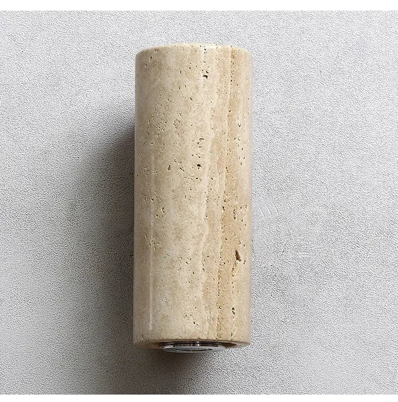 Simples Market Wabi Sabi yellow marble wall lamp, cylindrical travertine wall sconce