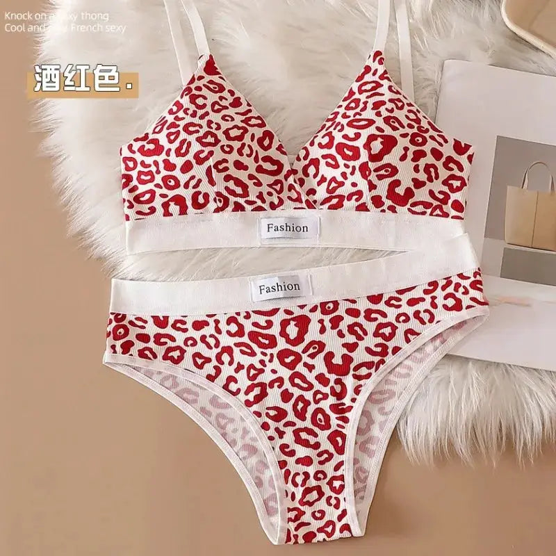 2025 Summer Leopard Print Traceless Steel Rim Bra And Brief Set With Adjustable Shoulder Straps For Women