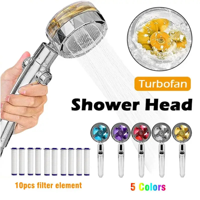360° Rotation Turbo Shower Head by Simples Market; 10 filter elements, high-pressure water-saving spray, 5 colors