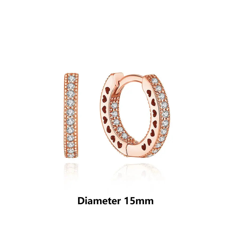 925 Sterling Silver Stud Hoop Earrings For Women Crystal Zircon Rose Gold Crown Heart Infinity Bee Design Jewelry