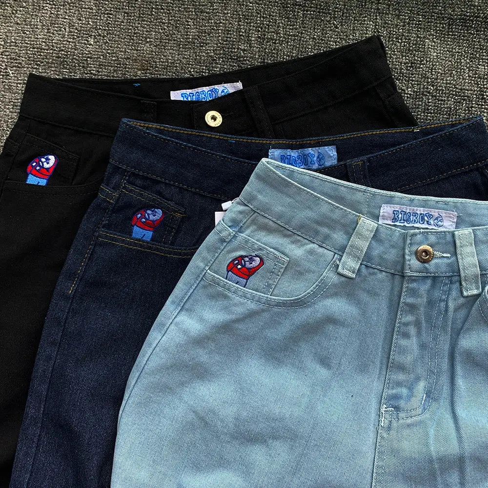 Y2K Embroidery Baggy Boy Jeans Women Streetwear Gothic Denim Trousers