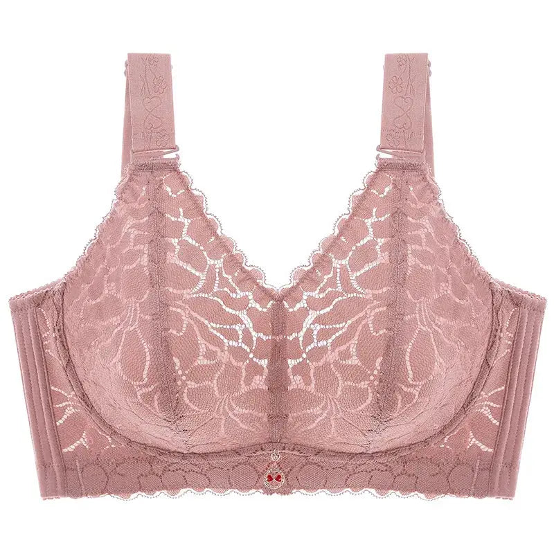 Simples Market wireless pink lace full-cup bra with adjustable straps and anti-sag support
