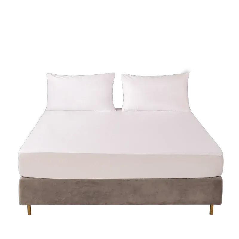 Waterproof mattress protector by Simples Market on a white bed with breathable jersey fitted sheet