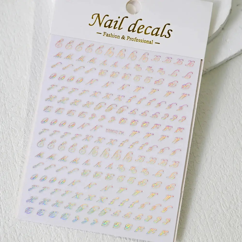 Nail decals set of 3D holographic Roman letter stickers for manicure self-adhesive